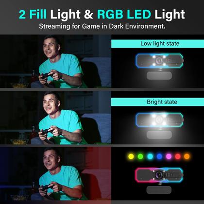 Imagem de Webcam NBPOWER 1080p 60FPS com Microfone e Luz RGB - Streaming