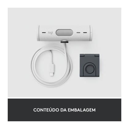 Imagem de Webcam + Suporte Logitech Brio 500 Full HD, 1080p, 30 FPS, com Microfones Duplos, USB, Suporte Incluso, Branco - 960-001426