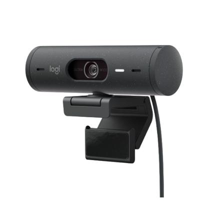 Imagem de Webcam + Suporte Logitech Brio 500 Full HD, 1080p, 30 FPS, com Microfones Duplos, USB, Suporte Incluso, Grafite - 960-001412