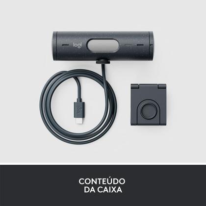 Imagem de Webcam + Suporte Logitech Brio 500 Full HD, 1080p, 30 FPS, com Microfones Duplos, USB, Suporte Incluso, Grafite - 960-001412