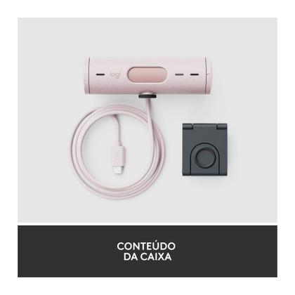 Imagem de Webcam + Suporte Logitech Brio 500 Full HD, 1080p, 30 FPS, com Microfones Duplos, USB, Suporte Incluso, Rosa - 960-001418