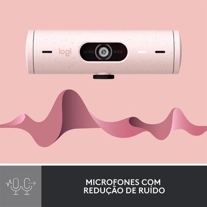 Imagem de Webcam + Suporte Logitech Brio 500 Full HD, 1080p, 30 FPS, com Microfones Duplos, USB, Suporte Incluso, Rosa - 960-001418