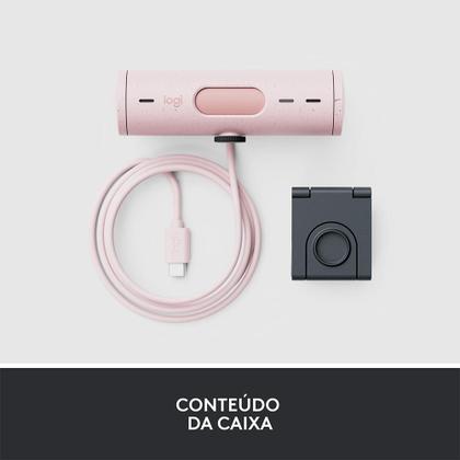 Imagem de Webcam + Suporte Logitech Brio 500 Full HD, 1080p, 30 FPS, com Microfones Duplos, USB, Suporte Incluso, Rosa - 960-001418
