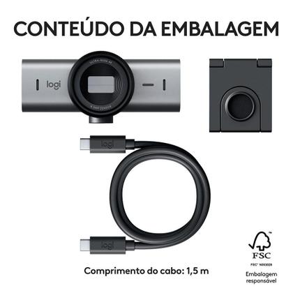 Imagem de Webcam Ultra HD 4K Logitech MX Brio Com Microfones com Redução de Ruído, Protetor de Privacidade e Conexão USB-C, Grafite - 960-001548