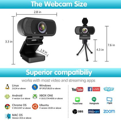 Imagem de Webcam ZIQIAN HD 1080p com microfone estéreo para PC/laptop