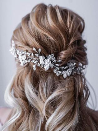 Imagem de Wedding Hair Vine Unicra Bride Flower Pearls Crystal Silver