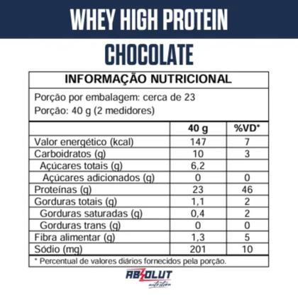 Imagem de Whey High Protein Refil 900g Absolut Nutrition Chocolate