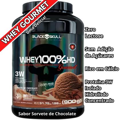 Imagem de Whey Protein 100% HD Pote GOURMET Concentrado Isolado Hidrolisado Black Skull 