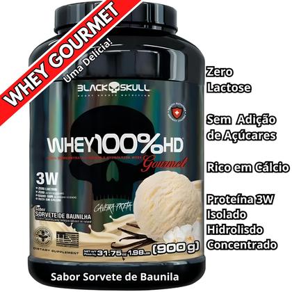 Imagem de Whey Protein 100% HD Pote GOURMET Concentrado Isolado Hidrolisado Black Skull 