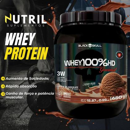 Imagem de Whey Protein 100% HD Pote GOURMET Concentrado Isolado Hidrolisado Black Skull 