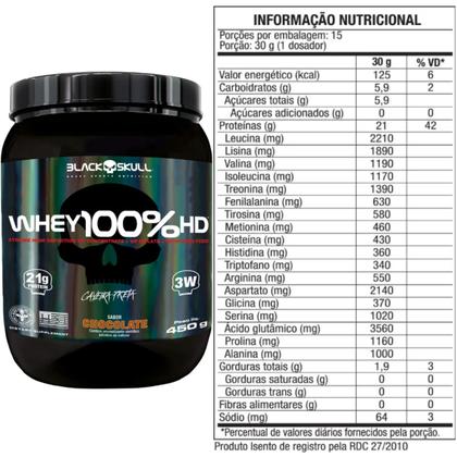 Imagem de Whey Protein 100 HD Pure 450g Pote BLACK SKULL Isolado Hidrolisado Concentrado Suplemento de Proteína