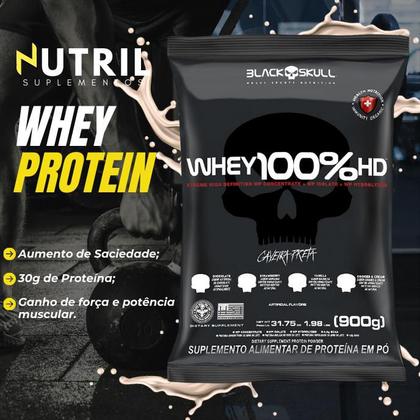 Imagem de Whey Protein 100% HD REFIL + Coqueteleira 600ml - Kit Black Skull Whey Isolado Concentrado Hidrolisado + Shakeira 600ml