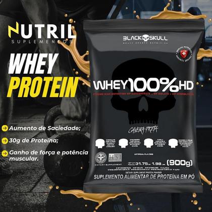 Imagem de Whey Protein 100% HD REFIL + Coqueteleira 600ml - Kit Black Skull Whey Isolado Concentrado Hidrolisado + Shakeira 600ml