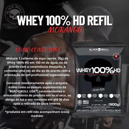 Imagem de Whey Protein 100% HD Sabor Morango Black Skull Refil C/ 900g