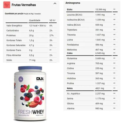Imagem de Whey Protein DUX Fresh Whey Frutas Vermelhas 900gr E Pré Treino Pre Workout 300gr - Kit Energia e Massa