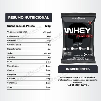 Imagem de Whey Protein Turbo 907g Refil + Bcaa 30 Cápsulas Black Skull