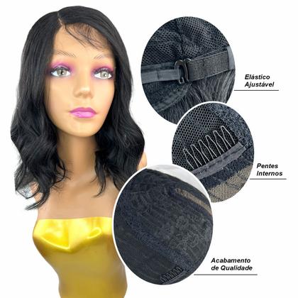 Imagem de wig lace front curta peruca premium cabelo organico ondulada