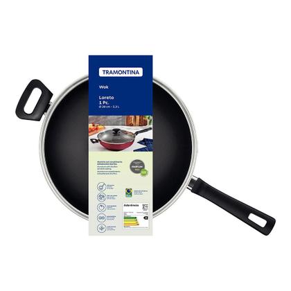 Imagem de Wok Com Cabo Loreto Alumínio Revestimento Antiaderente 28 cm 3,3 l Grafite - Tramontina 20394028