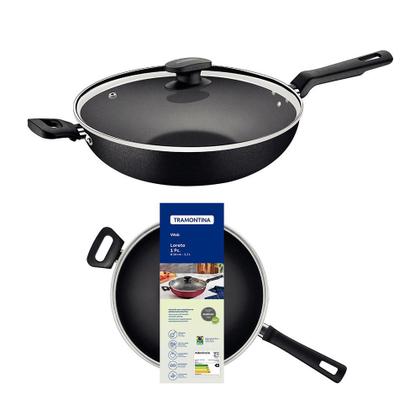 Imagem de Wok Com Cabo Loreto Alumínio Revestimento Antiaderente 28 cm 3,3 l Grafite - Tramontina 20394028
