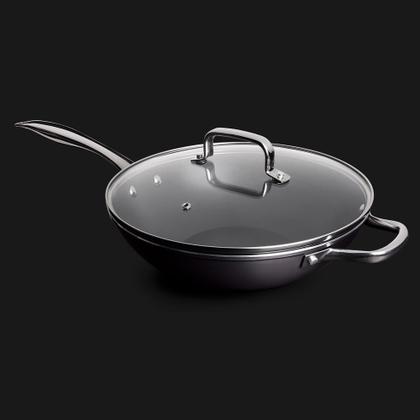 ☆pamcoco☆　LehmanStickHokkaido153 Panela Wok com Tampa Fundo de Indução 28 cm 3,4 L