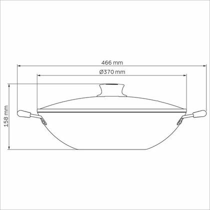 Imagem de Wok tramontina paris em alumínio com revestimento interno e externo em antiaderente starflon max chumbo com tampa de vidro 36 cm 6,0 l