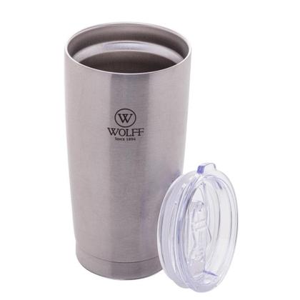 Imagem de WOLFF Copo Térmico de Aço Inox Parede Dupla com Tampa 600ml Prata  Perfeito para Viagens  Mantém a Bebida na Temperatu