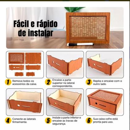 Imagem de Woodbox Kakebo 1Mil / 10Mil Caixa Dinheiro Cofre Mdf Adesivado Desafio
