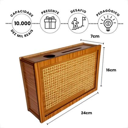 Imagem de Woodbox Kakebo 1Mil / 10Mil Caixa Dinheiro Cofre Mdf Adesivado Desafio