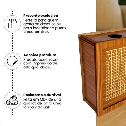 Imagem de Woodbox Kakebo 1Mil / 10Mil Caixa Dinheiro Cofre Mdf Adesivado Desafio