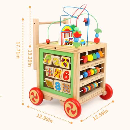Imagem de Wooden Activity Cube 6 em 1 Montessori Toys Educational Learning Sensorial Brinquedos sensoriais para crianças de 1 ano de 12 a 18 meses, meninos e meninas, presentes de primeiro aniversário para bebês e crianças de 1 a 2 anos, Bead Maze Shape Sorter Abacus