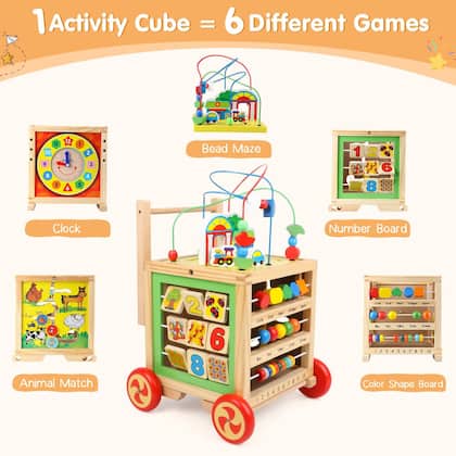 Imagem de Wooden Activity Cube 6 em 1 Montessori Toys Educational Learning Sensorial Brinquedos sensoriais para crianças de 1 ano de 12 a 18 meses, meninos e meninas, presentes de primeiro aniversário para bebês e crianças de 1 a 2 anos, Bead Maze Shape Sorter Abacus