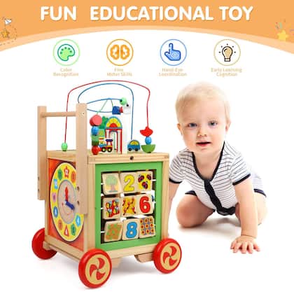 Imagem de Wooden Activity Cube 6 em 1 Montessori Toys Educational Learning Sensorial Brinquedos sensoriais para crianças de 1 ano de 12 a 18 meses, meninos e meninas, presentes de primeiro aniversário para bebês e crianças de 1 a 2 anos, Bead Maze Shape Sorter Abacus