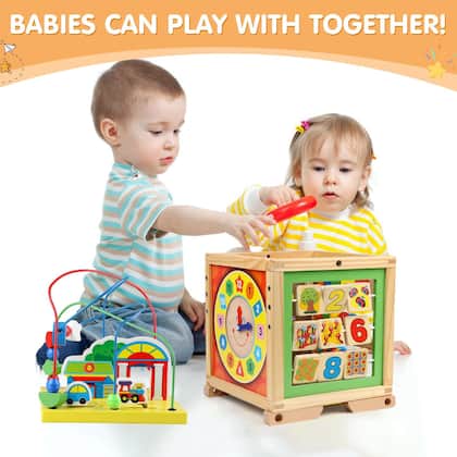 Imagem de Wooden Activity Cube 6 em 1 Montessori Toys Educational Learning Sensorial Brinquedos sensoriais para crianças de 1 ano de 12 a 18 meses, meninos e meninas, presentes de primeiro aniversário para bebês e crianças de 1 a 2 anos, Bead Maze Shape Sorter Abacus