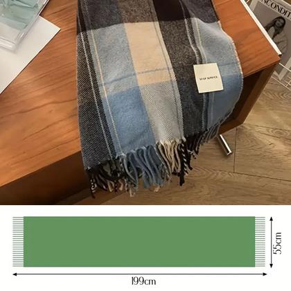 Imagem de Xale Cachecol Xadrez Aconchegante Macio Bloco de Cores Acabamento Franja Versátil Prova de Frio