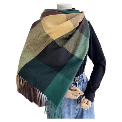 Imagem de Xale Feminino Quente De Pashmina Falsa Com Estampa Xadrez Estilo Coreano Para Outono Inverno 2022