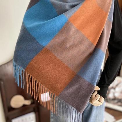 Imagem de Xale Feminino Quente De Pashmina Falsa Com Estampa Xadrez Estilo Coreano Para Outono Inverno 2022