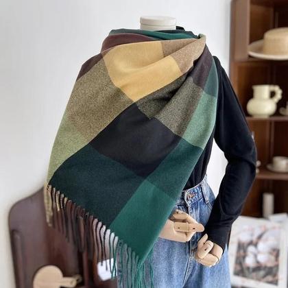 Imagem de Xale Feminino Quente De Pashmina Falsa Com Estampa Xadrez Estilo Coreano Para Outono Inverno 2022