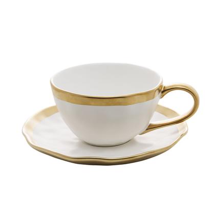 Imagem de Xícara 200ml para chá de porcelana branco e dourado com pires Dubai Wolff - 18073