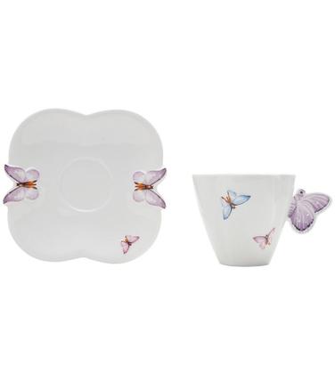Imagem de Xicara Avulsa 200ml Para Chá Borboletas De Porcelana Com Pires