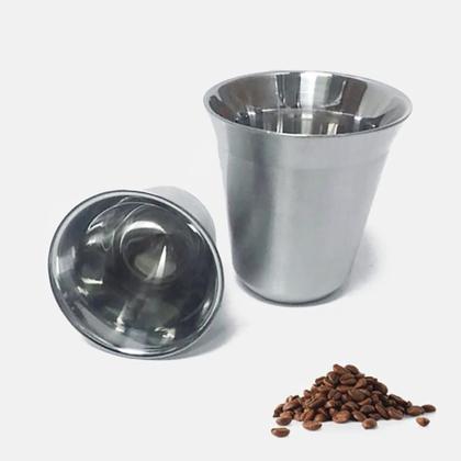 Imagem de Xicara Café Térmica Inox Par Copo Tipo Pixie Nespresso Parede Dupla 2 Unidades 80ml