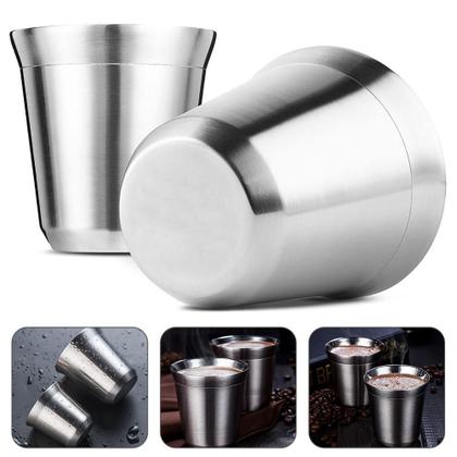 Imagem de Xicara Café Térmica Inox Par Copo Tipo Pixie Nespresso Parede Dupla 2 Unidades 80ml