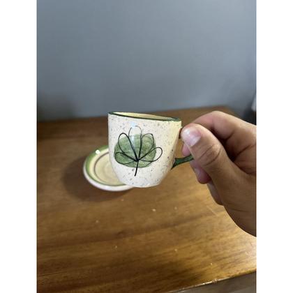 Imagem de Xícara Com Pires Em Cerâmica 4 unidades Personalizadas Com Trevo Verde