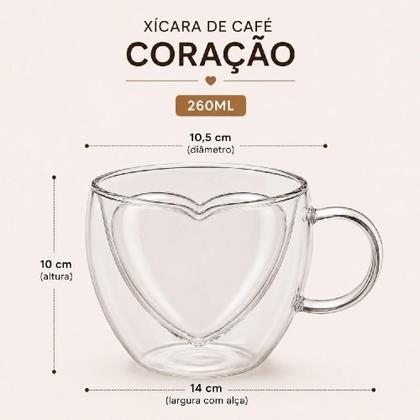 Imagem de Xicara Coracao Vidro Duplo 260Ml Grande Cafe Cha Coracao
