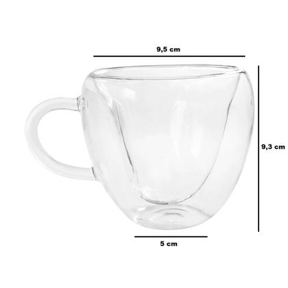 Imagem de Xícara de café dupla camada de vidro coração 200ml