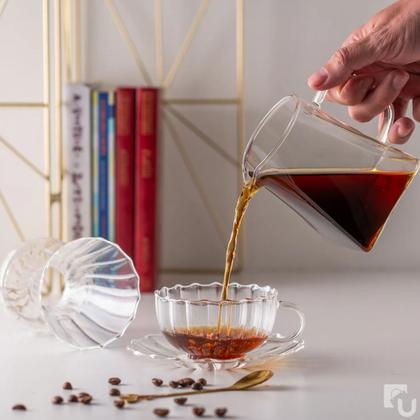 Imagem de Xícara De Café e Chá Com Pires Parede Dupla De Vidro Borossilicato 250ml Wolff