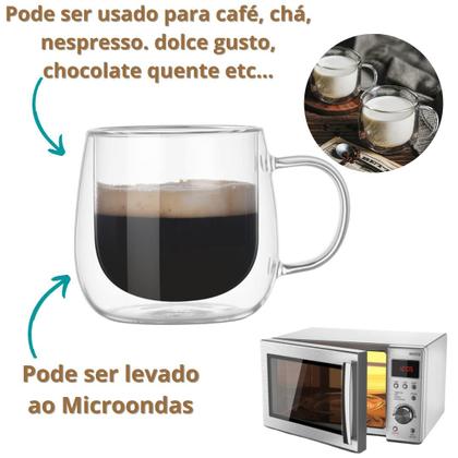Imagem de Xícara de Café Vidro Duplo Borosilicato 80ml Kit 2 Unidades