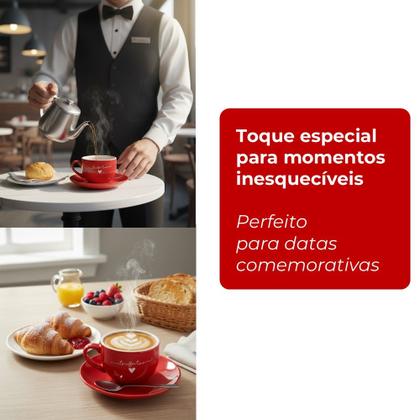 Imagem de Xícara de Chá Cappuccino de Porcelana 160ml Vermelha Coração Lamour Haüskraft