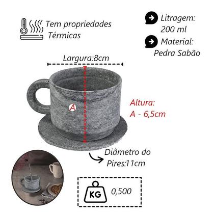 Imagem de Xícara de Chá com Pires em Pedra Sabão Servir Decorar 200ml