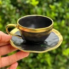 Imagem de Xícara de chá em porcelana 200ml preto e dourado Dubai Wolff