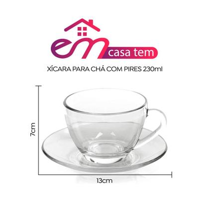 Imagem de Xícara de Chá Vidro com Pires Em Casa Tem 230ml